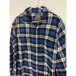 ORVIS Mens Large Blue Plaid Flannel Long Sleeve Button Up Heavy Front Pocket